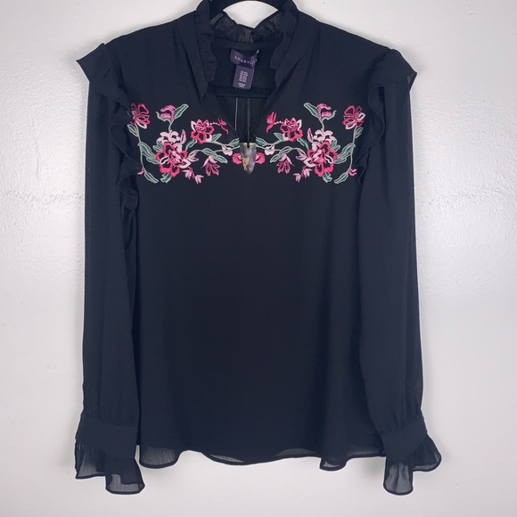 Amaryllis Tops - Amaryllis Long Sleeve Floral Embroidered Blouse
